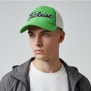 Titleist Colorblock Embroidered Golf Hat Men's Sz S/M Green White Flex Sporty
